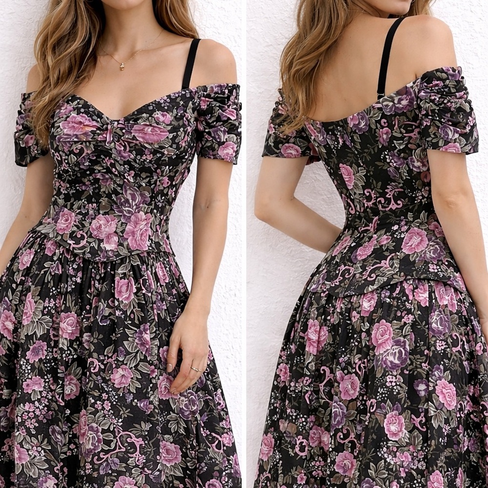 Vintage Scott McClintock Black and Pink Floral Dress 14